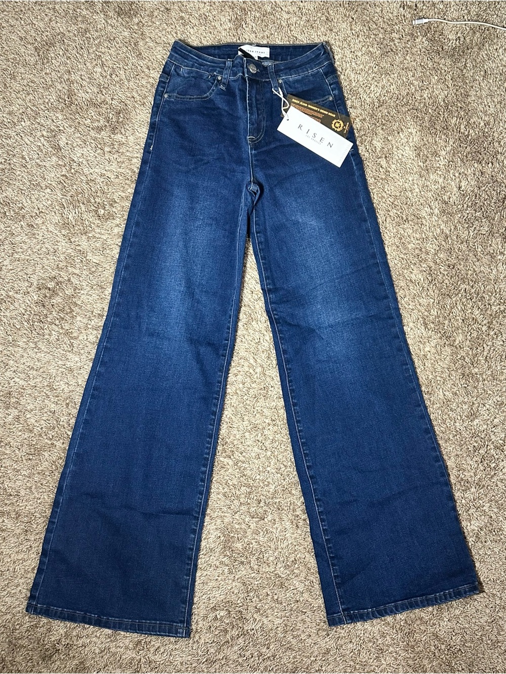 Risen Women's High-Rise Wide Leg Jeans in Dark Blue